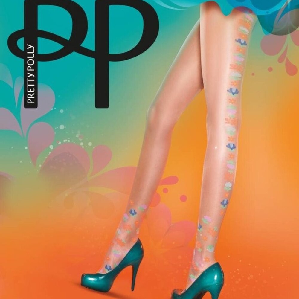 Pretty Polly Nude Floral Back Seam Holiday Tights PantyHose One Size NIP